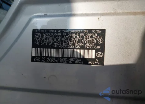 2007 Lexus Es 350 from USA, damaged, VIN JTHBJ46G372066136